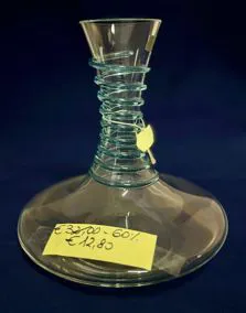 Decanter in cristallo con decorazione azzurra, altezza 20 cm