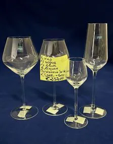 Set calici cristallo De Vence, 12 vino, 12 acqua, 12 flute, 6 liquore