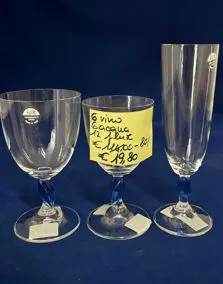 Set calici cristallo IVAT manico blu, 12 flute, 6 vino, 6 acqua 
