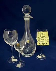 Set calici e fiaschetta cristallo De Vence,  12 acqua, 12 vino, 12 liquore
