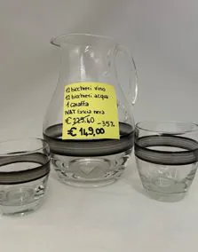 Servizio cristallo IVAT fascia nera 12 bicchieri vino, 12 acqua, 1 caraffa 
