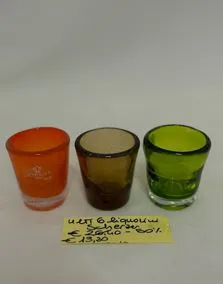 Set 6 bicchierini liquore Scherzer, 2 arancio, 2 marrone, 2 verde