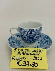 Set 8 tazzine caffe con piattino porcellana Brandani 