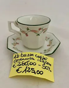 Set 12 tazzine caffè con piattino ceramica inglese 