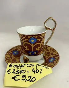 Set 6 tazzine con piattino porcellana