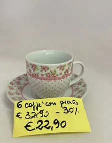 Set 6 tazzine con piattino porcellana 