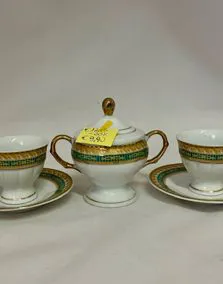 Set 2 tazze con piattino e zuccheriera in porcellana