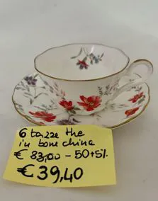 Set 6 tazze the con piattino porcellana BONE CHINA