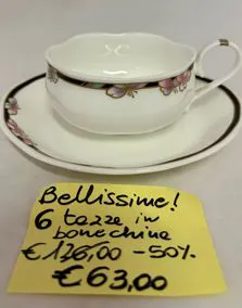 Set 6 tazze the con piattino porcellana BONE CHINA
