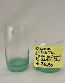 Set bicchieri cristallo Durand fondo verde acqua, 12 acqua, 12 bibita