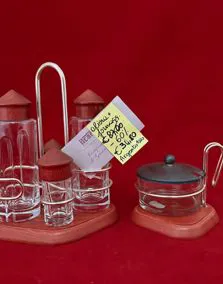 Set condimento e formaggera supporti argento/legno