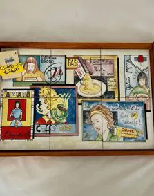 Vassoio legno/ceramica mosaico, 48x33 cm