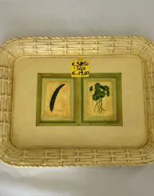 Vassoio legno avorio foglie, 50x38 cm