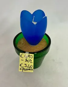Vaso vetro verde con candela, altezza 17cm