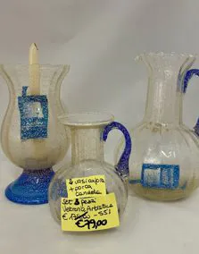 Set 2 vasi anfora e 1 porta candela Vetreria Artistica, altezza 25cm - 23cm - 16cm