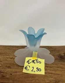 Alzatina porta candela vetro azzurro, altezza 7cm