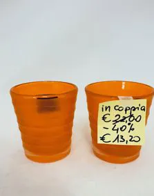 Coppia portacandele vetro arancione Mikasa, altezza 7cm