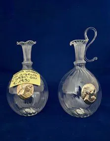 Coppia vasetti vetro soffiato con argento, altezza 16cm