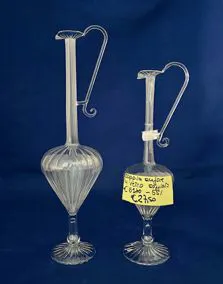 Coppia anfore vetro soffiato, altezza 26-31 cm