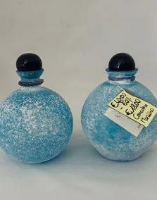 Coppia bottiglie vetro Murano azzurro, altezza 17cm