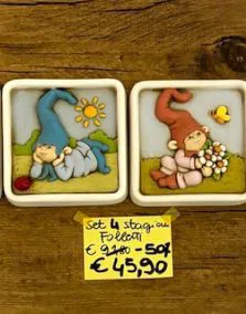 Set quadretti 4 stagioni folletti ceramica EGAN, dim 10x10cm