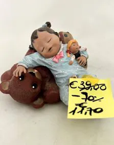 Statua resina NADAL bambina e orsetto, 13cm