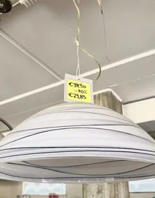 Lampadario rotondo vetro bianco righe blu, Ø 50cm