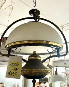 Lampadario a canfino vetro e ottone, Ø 34cm