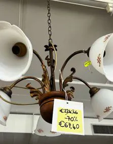 Lampadario a 5 luci vetro decorato, Ø 60cm