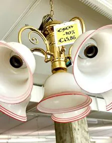 Lampadario a 6 luci vetro bordo rosso, Ø 60cm