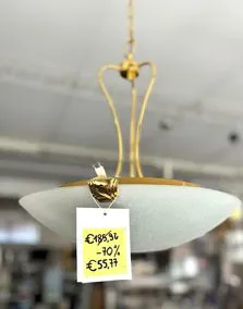 Lampadario rotondo vetro bianco e ottone brunito, Ø 53cm