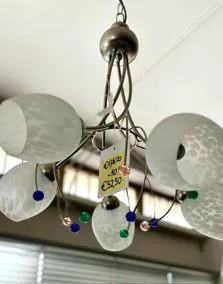 Lampadario a 5 luci vetro bianco con inserti vetro colorati, Ø 50cm